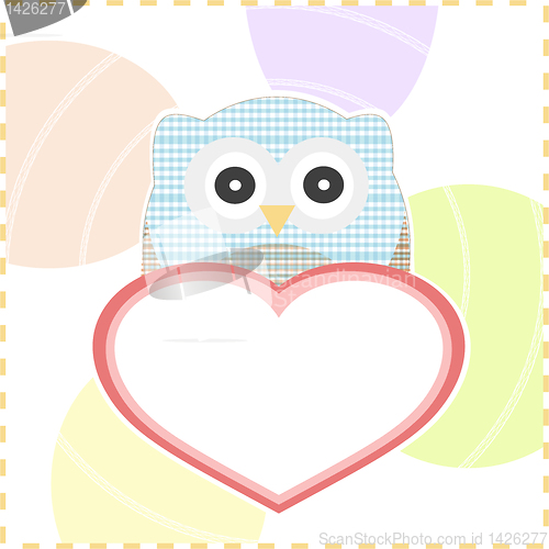 Image of cute smile textile owls in love with a big heart Vector