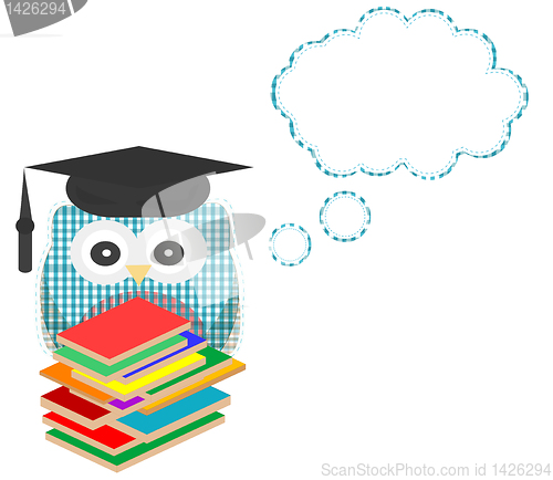 Image of Owl teacher and books with vector speech bubble