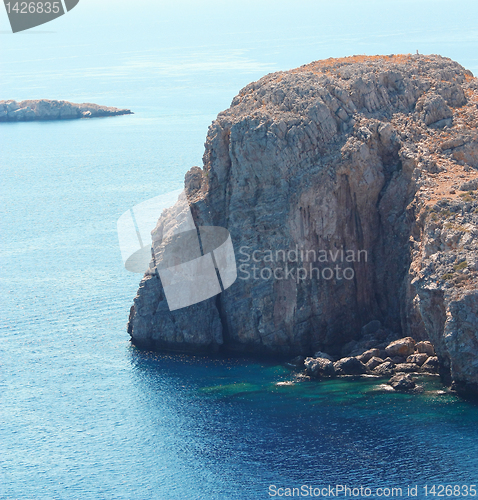 Image of View from Acropolis of Lindos: mountain at the sea (Rhodes islan