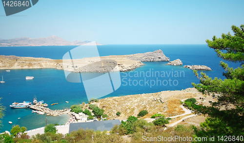 Image of Panarama view from Acropolis of Lindos, Rhodes island, Greece