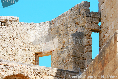 Image of Walls of ancient acropolis at Lindos, Rhodes Island (Greece) 