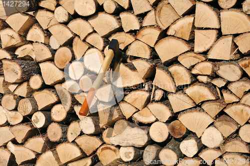 Image of Stack of Woods and Axe