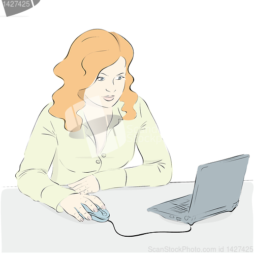 Image of young woman uses a laptop