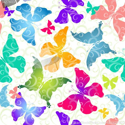 Image of Colorful butterflies. Seamless pattern