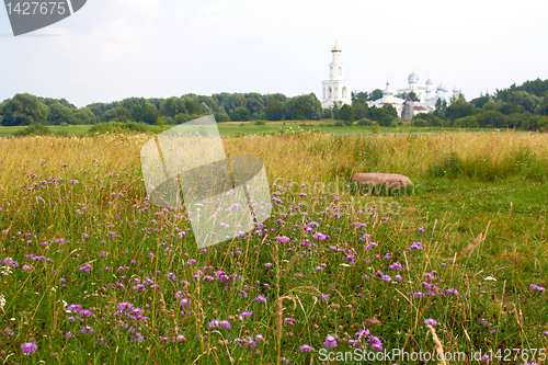 Image of Flowers with Monastery Church on background