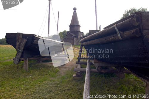 Image of Old Wooden Fish-boat in a dull day