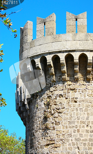 Image of Tower in Rhodes castle - side view, Greece 