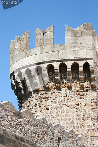 Image of Tower in Rhodes castle - side view, Greece 