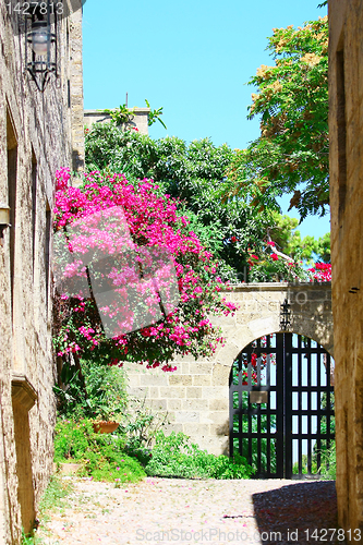 Image of Medieval street in Old city of Rhodes island. Greece 