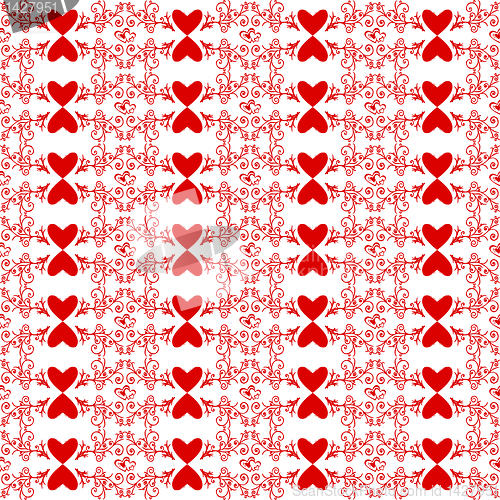 Image of Seamless floral and heart pattern
