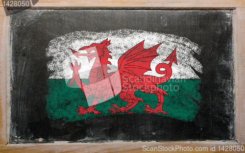 Image of flag of wales on blackboard painted with chalk  