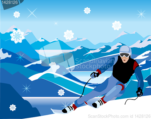 Image of skier sloping down from the hill