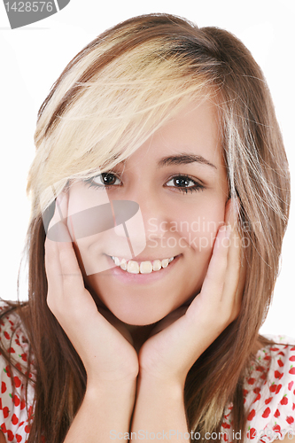 Image of Beautiful girl smiling - isolated over a white background 