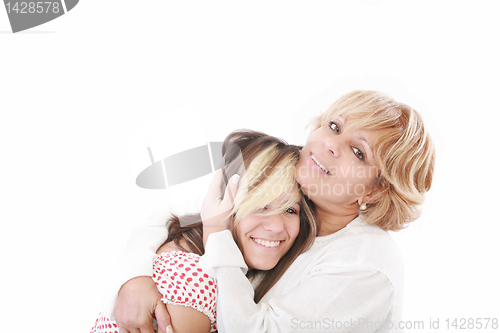 Image of beautiful real couple mother in her 50s and teenage daughter