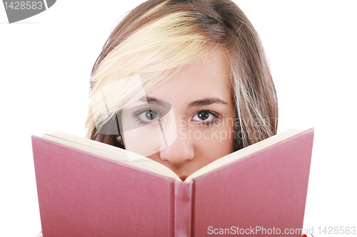 Image of Happy woman with a book 