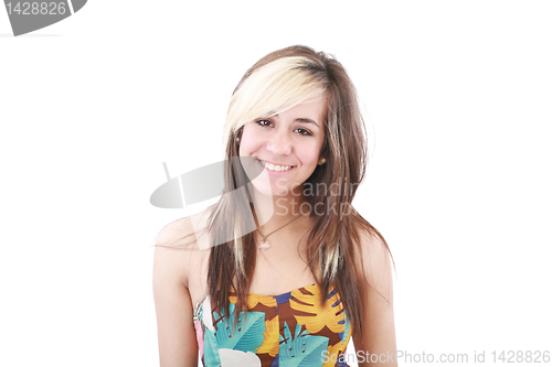 Image of Portrait of a beautiful teenager girl with long  hairs - isolate