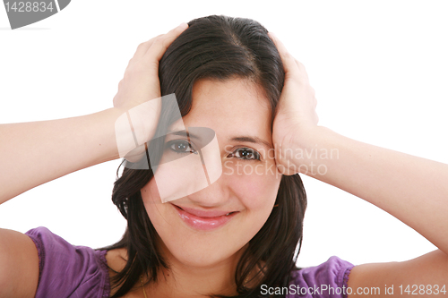 Image of Worried woman portrait isolated over a white background 