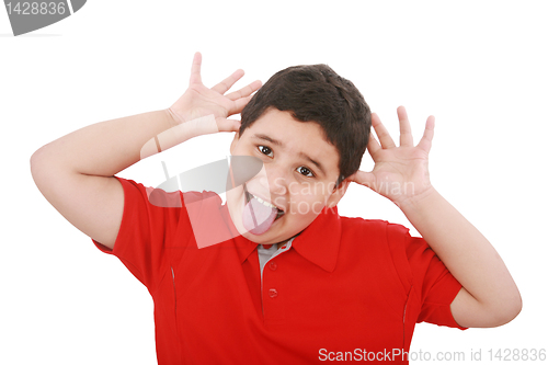 Image of Horizontal portrait of a young boy's silly face 