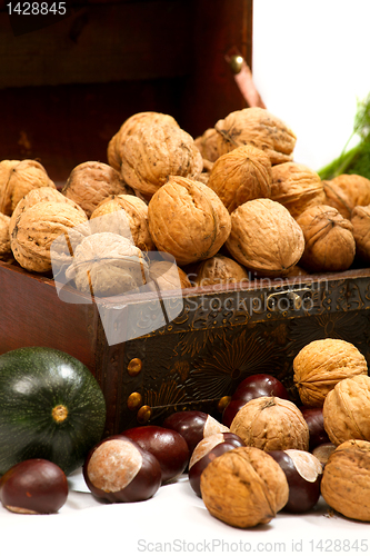 Image of chest with walnuts and pumpkin