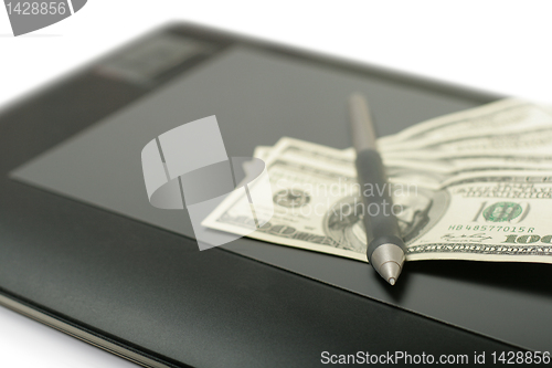 Image of Graphic tablet with pen and money