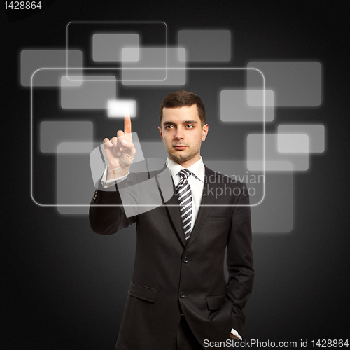 Image of businessman push the button