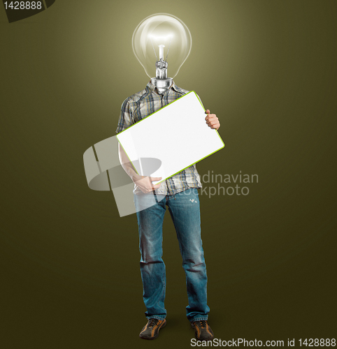 Image of lamp head businessman with empty write board