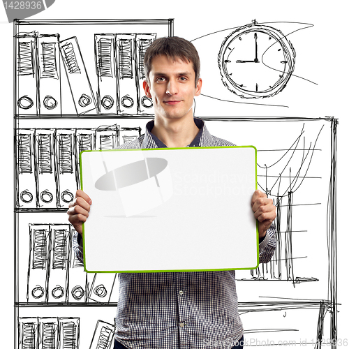 Image of male with write board in his hands