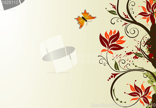 Image of Grunge flower background with butterfly