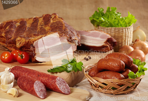 Image of smoked sausages and meat
