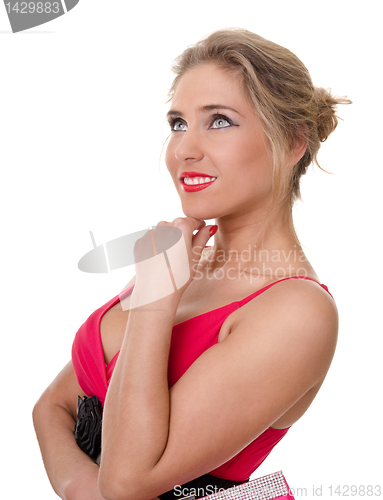 Image of young woman in a red dress 