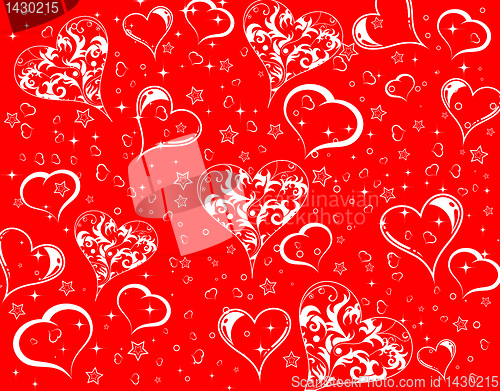 Image of Valentines Day background with hearts and flowers