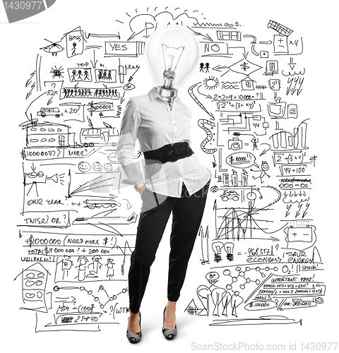 Image of lamp head businesswoman