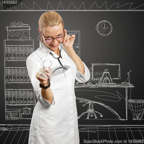 Image of young doctor woman with stethoscope
