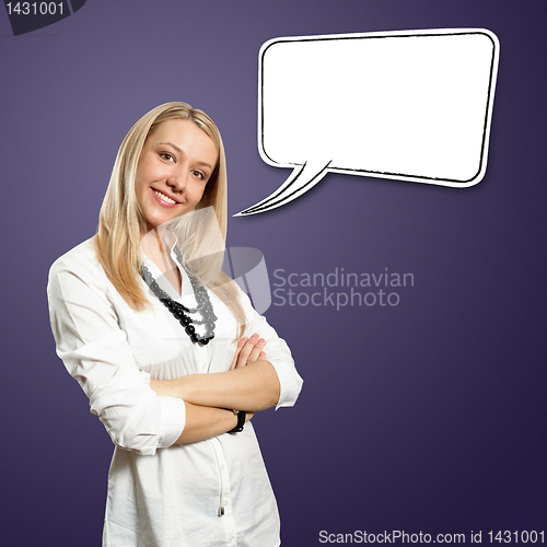Image of young businesswoman with crossed hands