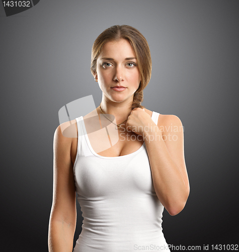 Image of european woman looking on camera