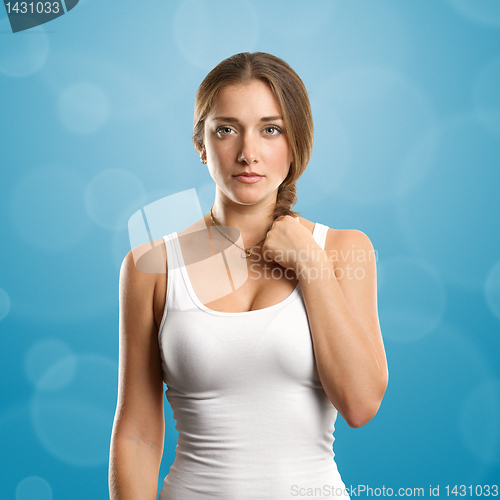 Image of european woman looking on camera