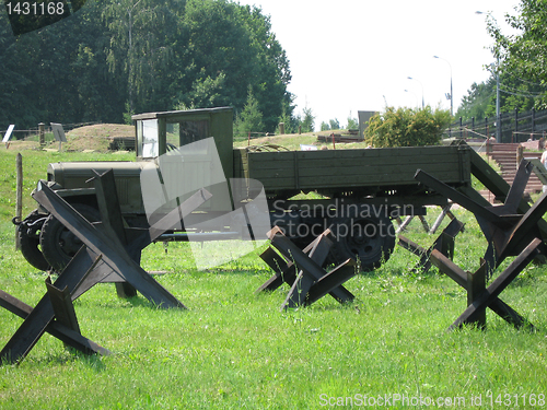 Image of Old military technology on parking in a museum Russia Moscow