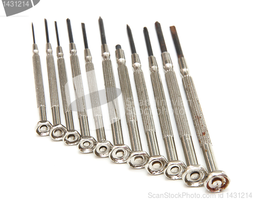 Image of several screwdrivers on the white background