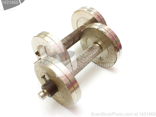 Image of Two metal dumbbells 