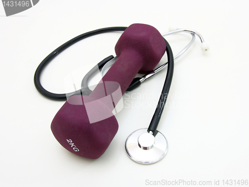 Image of Stethoscope and dumbbell