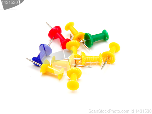 Image of colorful office pins isolated