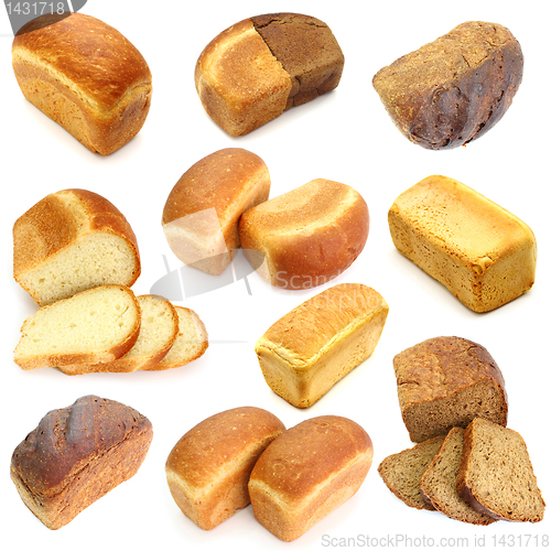 Image of Assortment of different types of bread isolated on white backgro