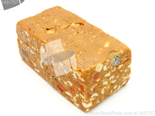 Image of Peanut butterscotch fudge on a plate isolated on white 