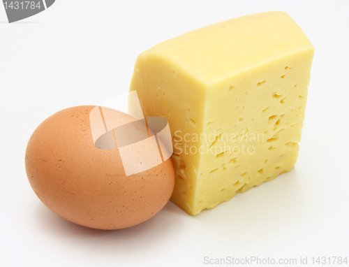 Image of cheese and eggs, isolated on white.