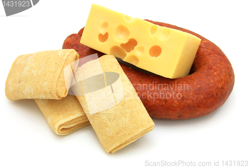 Image of Rolled pancakes with cheese and sausage