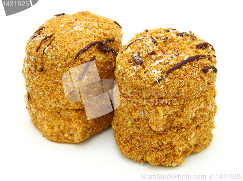 Image of Honey cake with chocolate on a white background