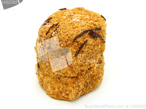 Image of Honey cake with chocolate on a white background