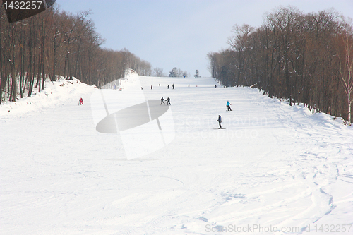 Image of Skiers go on the lift on mountain in Primorski Territory Russia