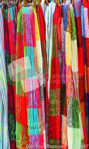 Image of Colorful scarfs on the market 