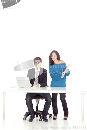 Image of boy and girl smiling while at work